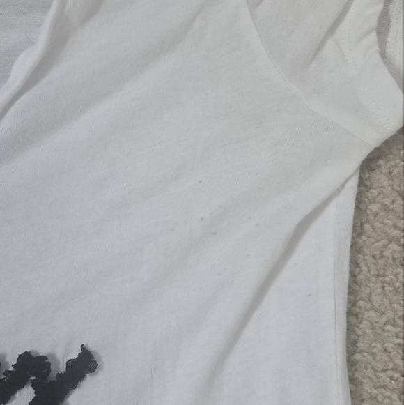 Express White Graphic Tee with Black Ruffle Chiffon Text Size Medium - Picture 5 of 5